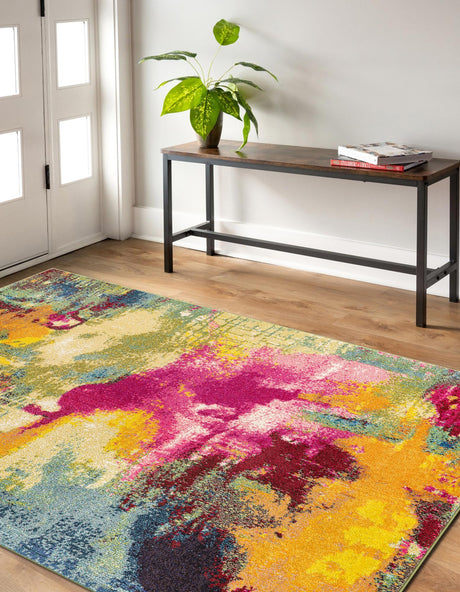 Multicolor 7' 1 x 10' Estrella Rectangle Area Rug 100% Polypropylene Non-Shedding Stain Resistant Carpet Colorful Modern Abstract Design Easy Clean for Home Decor for Sale at Rug Engine