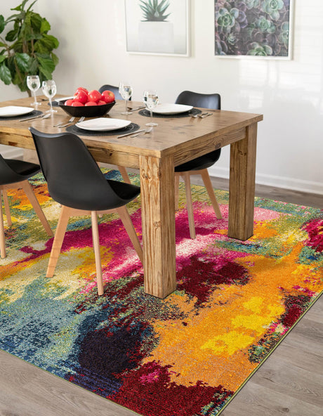 Multicolor 6' 1 x 9' Estrella Rectangle Area Rug 100% Polypropylene Non-Shedding Stain Resistant Carpet Colorful Modern Abstract Design Easy Clean for Home Decor for Sale at Rug Engine
