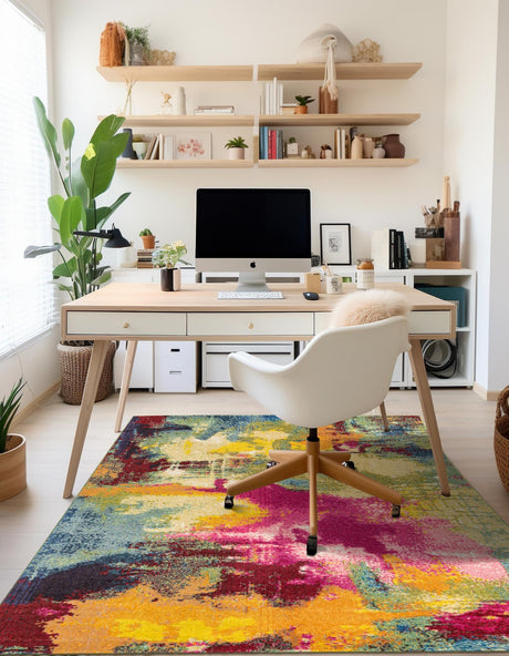 Multicolor 6' 1 x 9' Estrella Rectangle Area Rug 100% Polypropylene Non-Shedding Stain Resistant Carpet Colorful Modern Abstract Design Easy Clean for Home Decor for Sale at Rug Engine