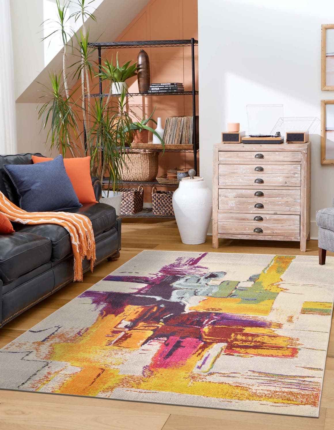 Beige 8' x 11' Estrella Rectangle Area Rug 100% Polypropylene Non-Shedding Stain Resistant Carpet Colorful Modern Abstract Design Easy Clean for Home Decor for Sale at Rug Engine