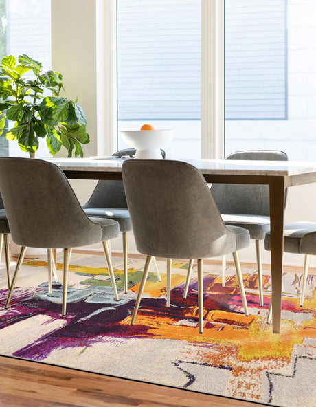 Beige 5' 1 x 8' Estrella Rectangle Area Rug 100% Polypropylene Non-Shedding Stain Resistant Carpet Colorful Modern Abstract Design Easy Clean for Home Decor for Sale at Rug Engine