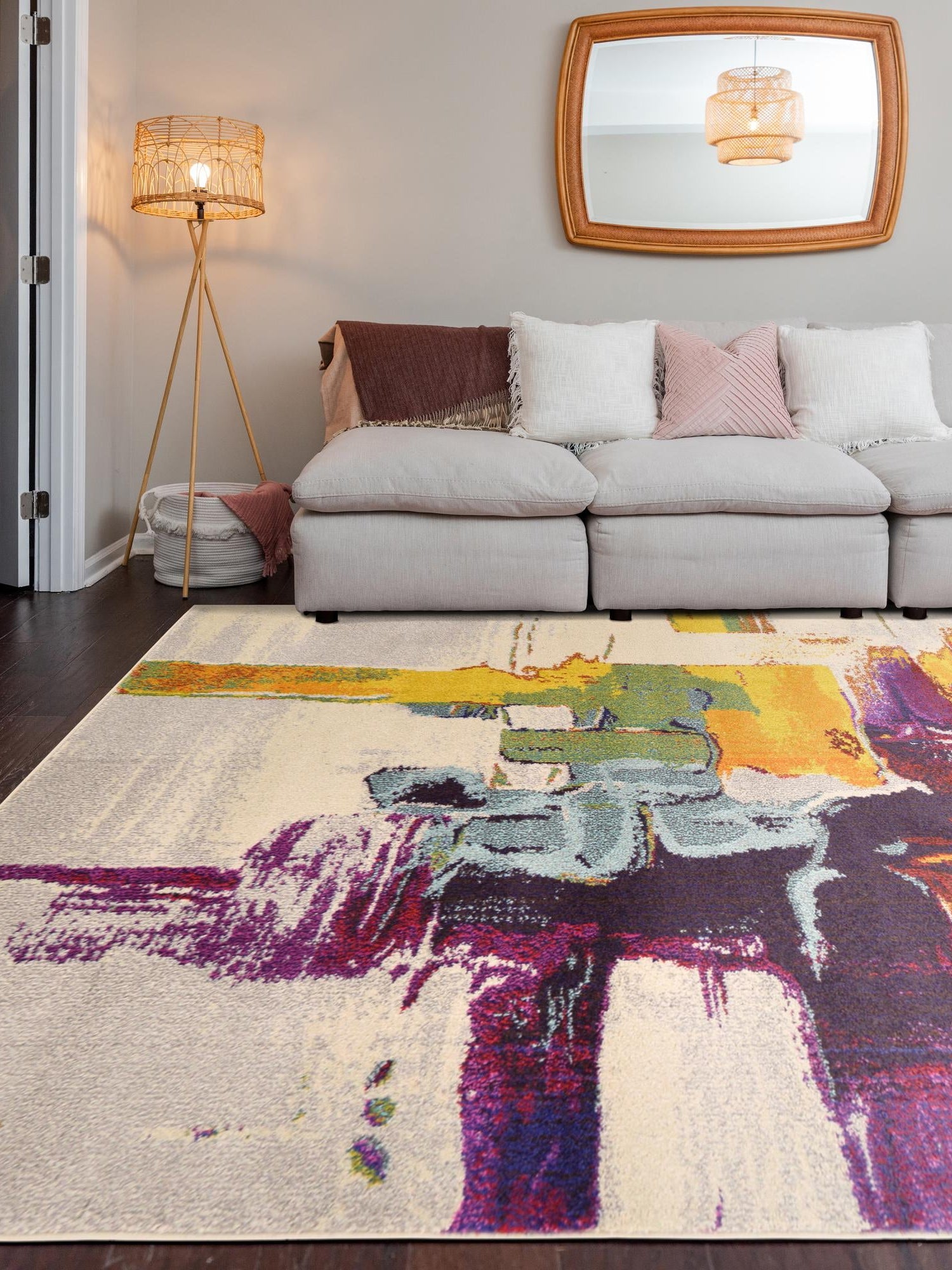 Beige 10' 6 x 16' 5 Estrella Rectangle Area Rug 100% Polypropylene Non-Shedding Stain Resistant Carpet Colorful Modern Abstract Design Easy Clean for Home Decor for Sale at Rug Engine