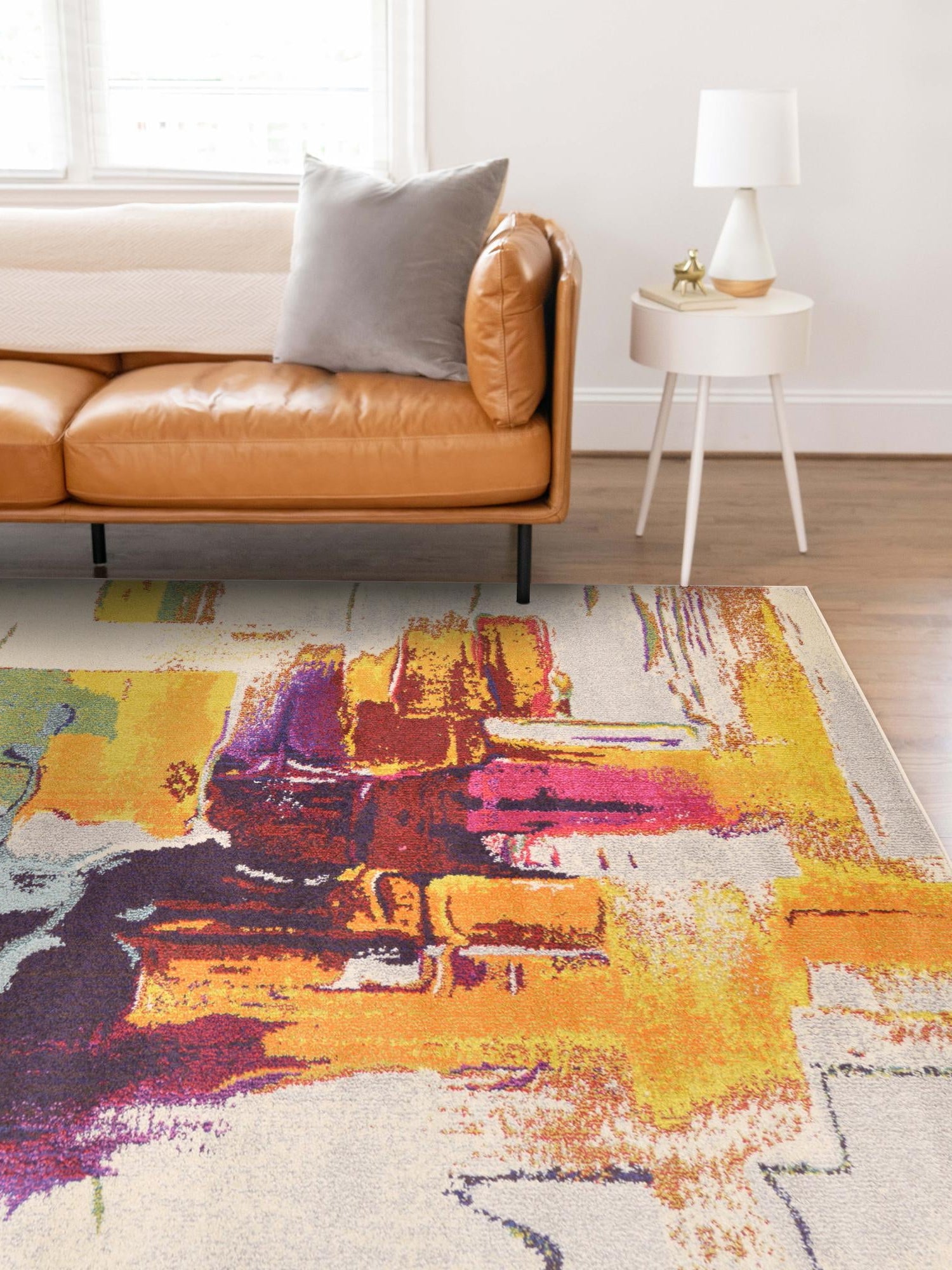 Beige 6' 1 x 9' Estrella Rectangle Area Rug 100% Polypropylene Non-Shedding Stain Resistant Carpet Colorful Modern Abstract Design Easy Clean for Home Decor for Sale at Rug Engine