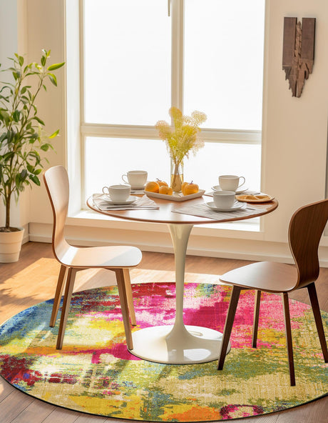 Multicolor 3' 3 x 3' 3 Estrella Round Area Rug 100% Polypropylene Non-Shedding Stain Resistant Carpet Colorful Modern Abstract Design Easy Clean for Home Decor for Sale at Rug Engine