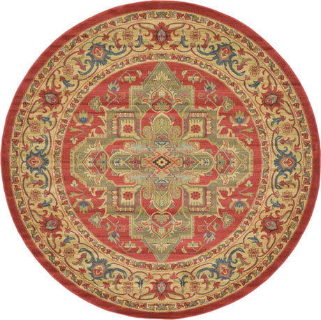 Red 8' x 8' Sahand Round Area Rug Affordable Easy Clean Traditional Design Durable Carpet for Home Interior Design Living Room Dining Office for Sale at Rug Engine