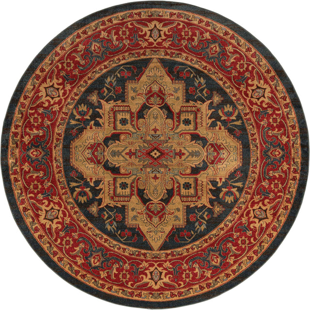 Navy Blue 8' x 8' Sahand Round Area Rug Affordable Easy Clean Traditional Design Durable Carpet for Home Interior Design Living Room Dining Office for Sale at Rug Engine