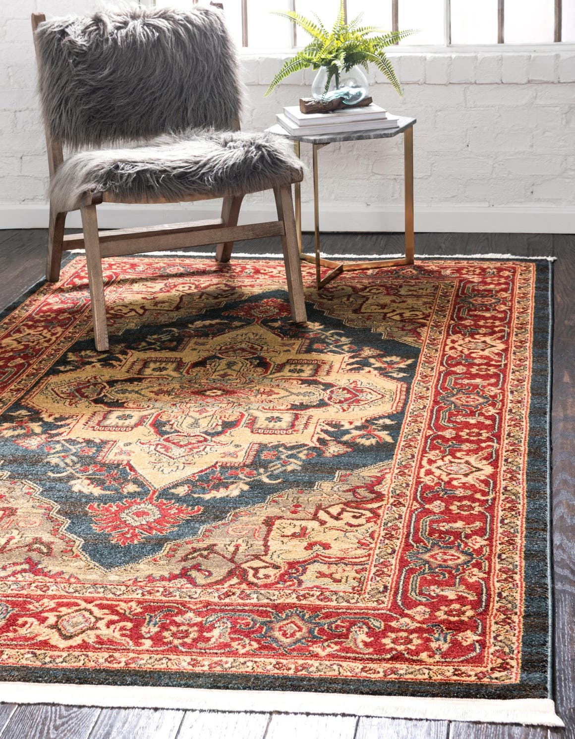 Navy Blue 8' x 11' Sahand Rectangle Area Rug Affordable Easy Clean Traditional Design Durable Carpet for Home Interior Design Living Room Dining Office for Sale at Rug Engine