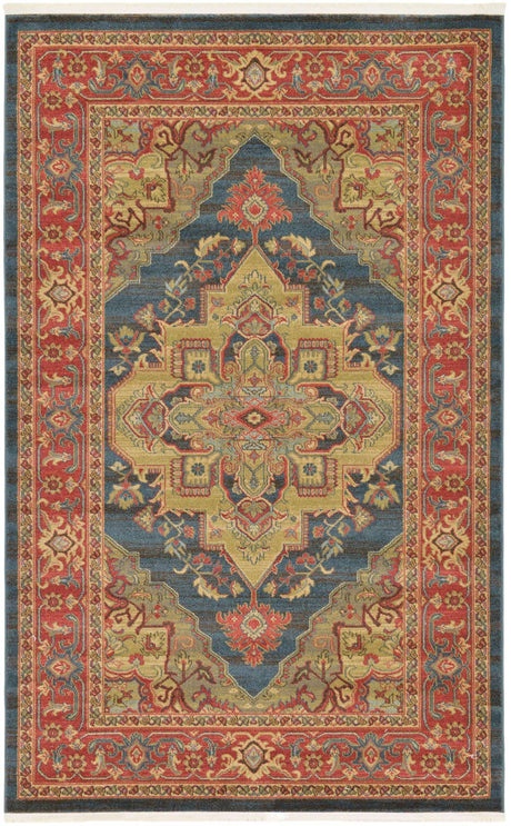Navy Blue 5' 1 x 8' Sahand Rectangle Area Rug Affordable Easy Clean Traditional Design Durable Carpet for Home Interior Design Living Room Dining Office for Sale at Rug Engine
