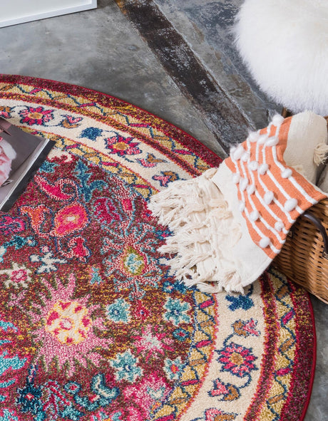 Multicolor 6' 1 x 6' 1 Medici Round Area Rug 100% Polypropylene Traditional Vintage Classic Carpet for Home Interior Design Decor for Sale at Rug Engine