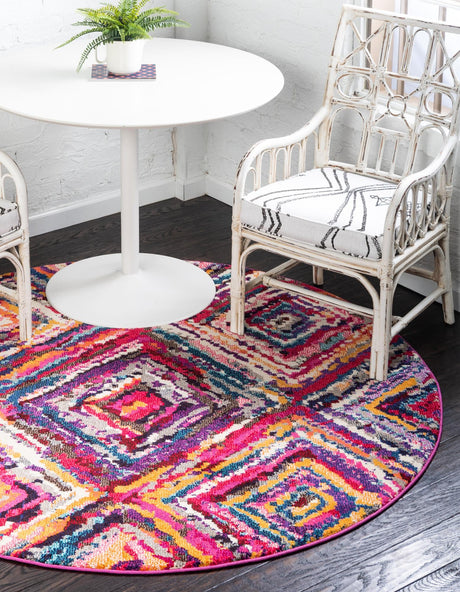 Multicolor 8' x 8' Estrella Round Area Rug 100% Polypropylene Non-Shedding Stain Resistant Carpet Colorful Modern Abstract Design Easy Clean for Home Decor for Sale at Rug Engine