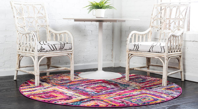 Multicolor 8' x 8' Estrella Round Area Rug 100% Polypropylene Non-Shedding Stain Resistant Carpet Colorful Modern Abstract Design Easy Clean for Home Decor for Sale at Rug Engine