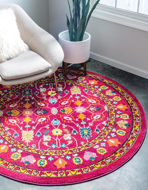 Pink 8' x 8' Medici Round Area Rug 100% Polypropylene Traditional Vintage Classic Carpet for Home Interior Design Decor for Sale at Rug Engine