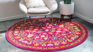 Pink 8' x 8' Medici Round Area Rug 100% Polypropylene Traditional Vintage Classic Carpet for Home Interior Design Decor for Sale at Rug Engine
