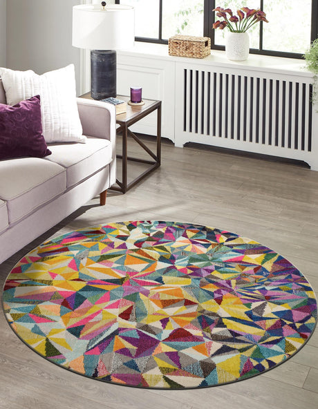 Multicolor 6' 1 x 6' 1 Estrella Round Area Rug 100% Polypropylene Non-Shedding Stain Resistant Carpet Colorful Modern Abstract Design Easy Clean for Home Decor for Sale at Rug Engine