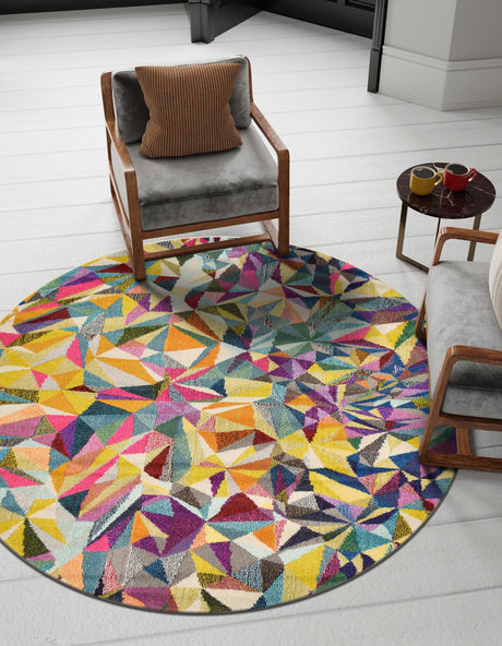 Multicolor 8' x 8' Estrella Round Area Rug 100% Polypropylene Non-Shedding Stain Resistant Carpet Colorful Modern Abstract Design Easy Clean for Home Decor for Sale at Rug Engine