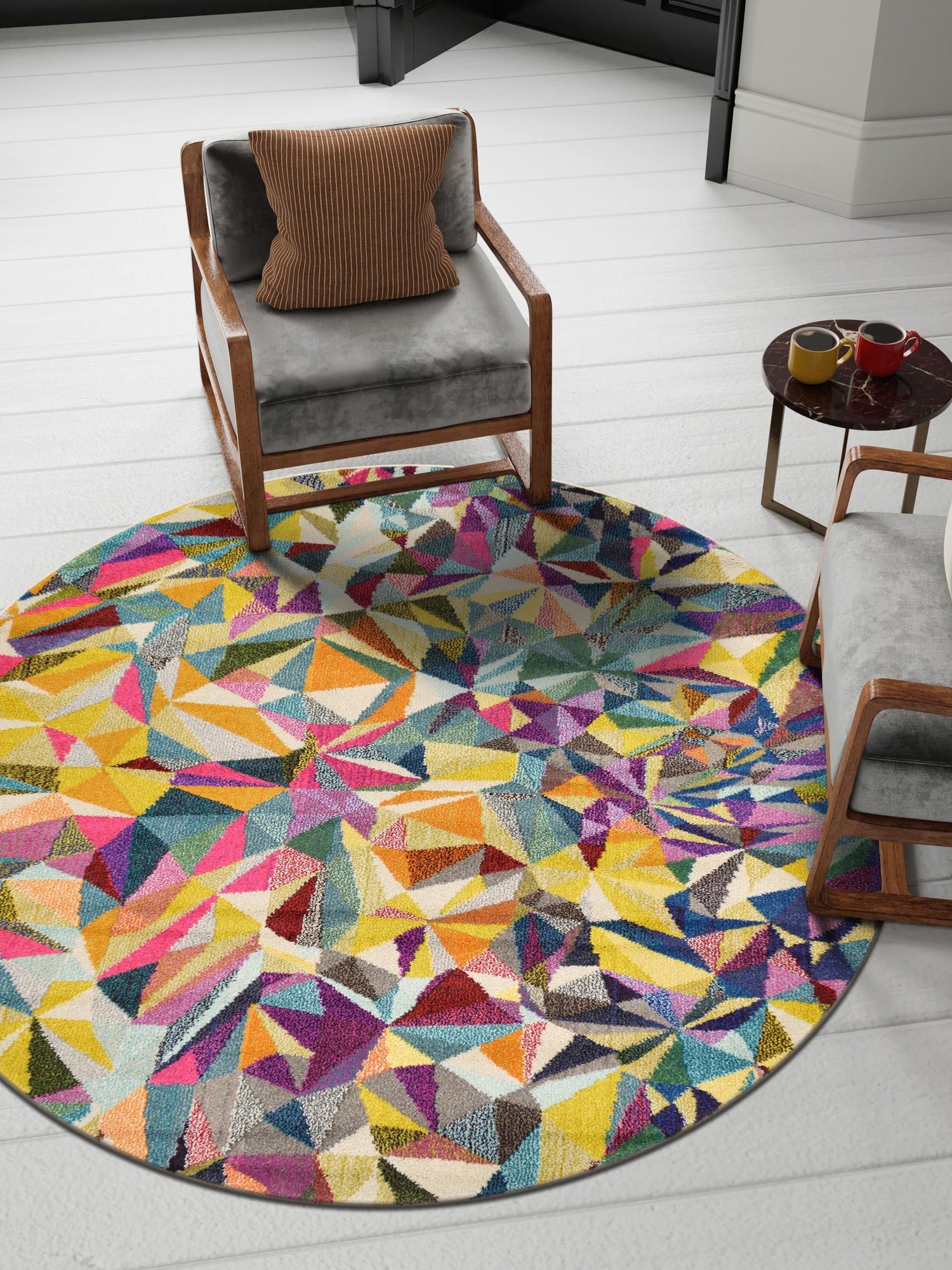 Multicolor 6' 1 x 6' 1 Estrella Round Area Rug 100% Polypropylene Non-Shedding Stain Resistant Carpet Colorful Modern Abstract Design Easy Clean for Home Decor for Sale at Rug Engine
