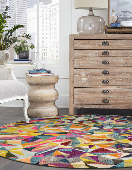 Multicolor 6' 1 x 6' 1 Estrella Round Area Rug 100% Polypropylene Non-Shedding Stain Resistant Carpet Colorful Modern Abstract Design Easy Clean for Home Decor for Sale at Rug Engine
