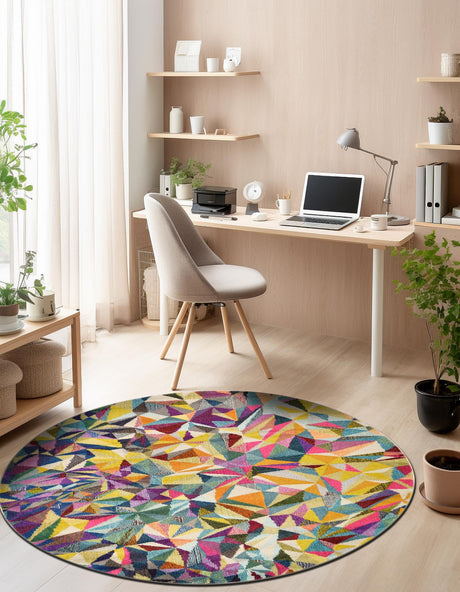 Multicolor 6' 1 x 6' 1 Estrella Round Area Rug 100% Polypropylene Non-Shedding Stain Resistant Carpet Colorful Modern Abstract Design Easy Clean for Home Decor for Sale at Rug Engine