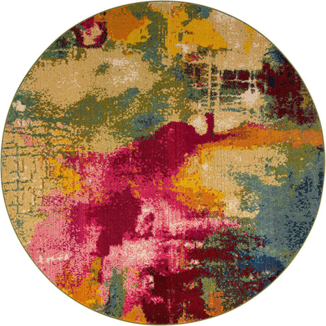 Multicolor 8' x 8' Estrella Round Area Rug 100% Polypropylene Non-Shedding Stain Resistant Carpet Colorful Modern Abstract Design Easy Clean for Home Decor for Sale at Rug Engine