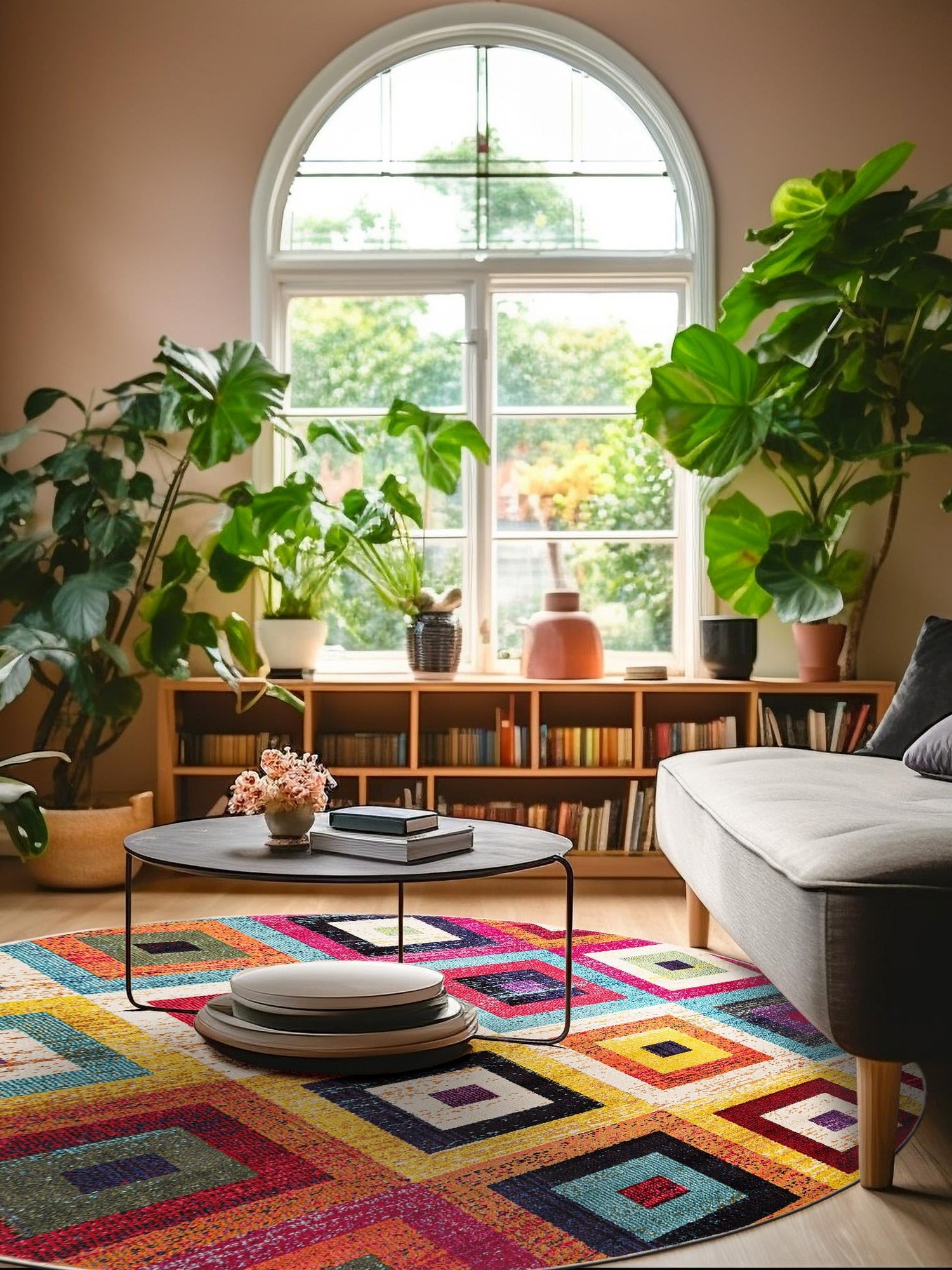 Multicolor 8' x 8' Estrella Round Area Rug 100% Polypropylene Non-Shedding Stain Resistant Carpet Colorful Modern Abstract Design Easy Clean for Home Decor for Sale at Rug Engine