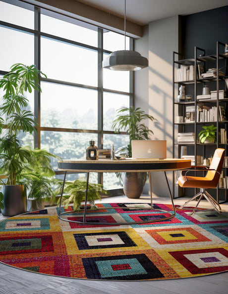 Multicolor 6' 1 x 6' 1 Estrella Round Area Rug 100% Polypropylene Non-Shedding Stain Resistant Carpet Colorful Modern Abstract Design Easy Clean for Home Decor for Sale at Rug Engine