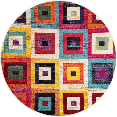 Multicolor 6' 1 x 6' 1 Estrella Round Area Rug 100% Polypropylene Non-Shedding Stain Resistant Carpet Colorful Modern Abstract Design Easy Clean for Home Decor for Sale at Rug Engine