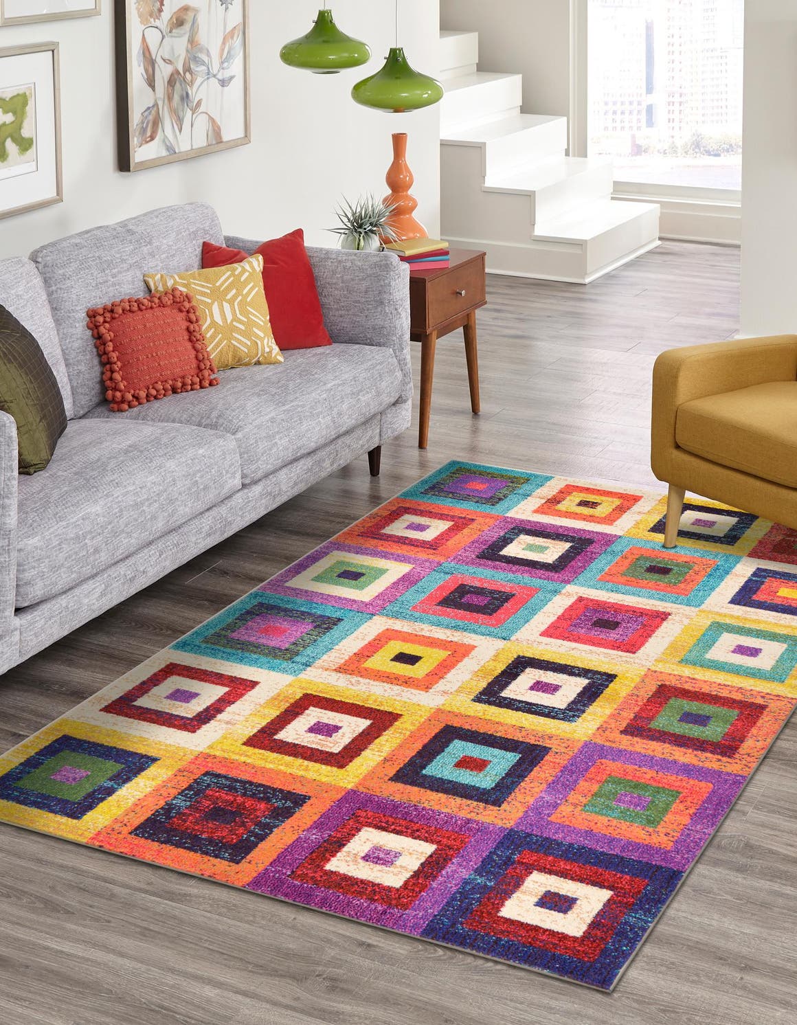 Multicolor 9' x 12' 2 Estrella Rectangle Area Rug 100% Polypropylene Non-Shedding Stain Resistant Carpet Colorful Modern Abstract Design Easy Clean for Home Decor for Sale at Rug Engine