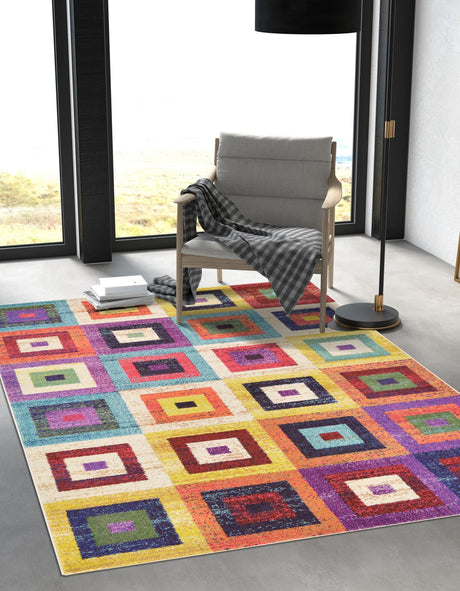Multicolor 9' x 12' 2 Estrella Rectangle Area Rug 100% Polypropylene Non-Shedding Stain Resistant Carpet Colorful Modern Abstract Design Easy Clean for Home Decor for Sale at Rug Engine