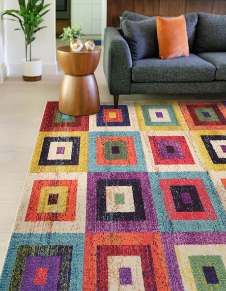Multicolor 9' x 12' 2 Estrella Rectangle Area Rug 100% Polypropylene Non-Shedding Stain Resistant Carpet Colorful Modern Abstract Design Easy Clean for Home Decor for Sale at Rug Engine