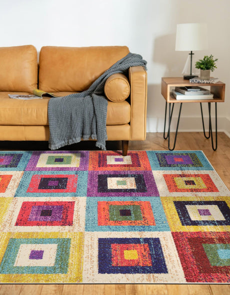 Multicolor 9' x 12' 2 Estrella Rectangle Area Rug 100% Polypropylene Non-Shedding Stain Resistant Carpet Colorful Modern Abstract Design Easy Clean for Home Decor for Sale at Rug Engine