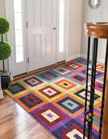 Multicolor 7' 1 x 10' Estrella Rectangle Area Rug 100% Polypropylene Non-Shedding Stain Resistant Carpet Colorful Modern Abstract Design Easy Clean for Home Decor for Sale at Rug Engine