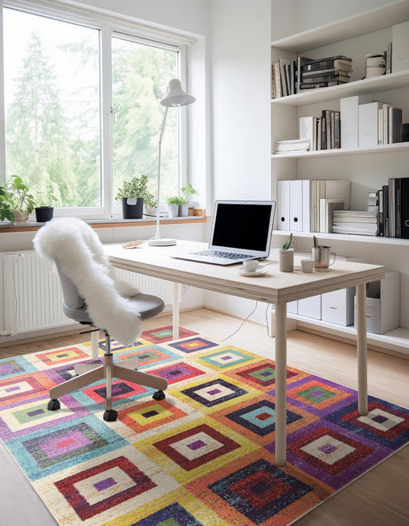 Multicolor 9' x 12' 2 Estrella Rectangle Area Rug 100% Polypropylene Non-Shedding Stain Resistant Carpet Colorful Modern Abstract Design Easy Clean for Home Decor for Sale at Rug Engine