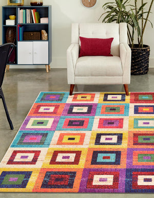 Multicolor 9' x 12' 2 Estrella Rectangle Area Rug 100% Polypropylene Non-Shedding Stain Resistant Carpet Colorful Modern Abstract Design Easy Clean for Home Decor for Sale at Rug Engine