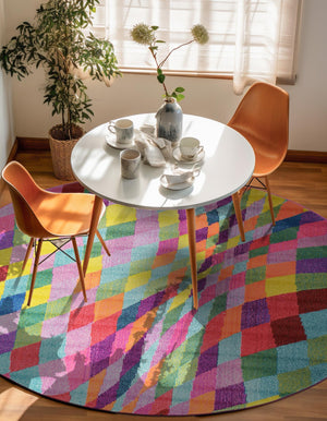 Multicolor 6' 1 x 6' 1 Estrella Round Area Rug 100% Polypropylene Non-Shedding Stain Resistant Carpet Colorful Modern Abstract Design Easy Clean for Home Decor for Sale at Rug Engine