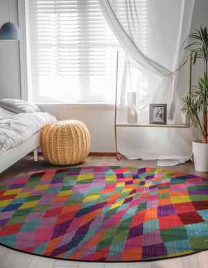 Multicolor 6' 1 x 6' 1 Estrella Round Area Rug 100% Polypropylene Non-Shedding Stain Resistant Carpet Colorful Modern Abstract Design Easy Clean for Home Decor for Sale at Rug Engine