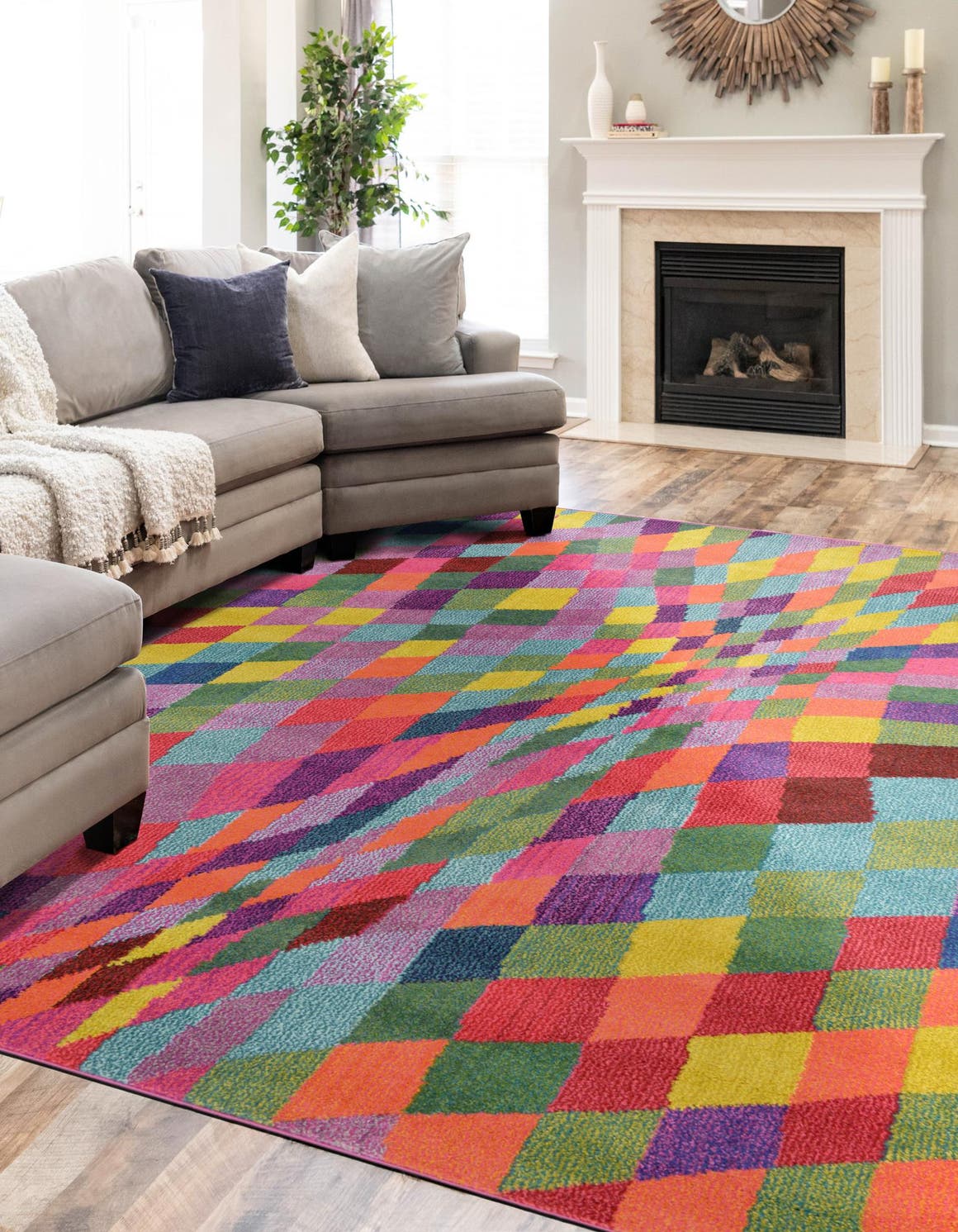 Multicolor 8' x 11' Estrella Rectangle Area Rug 100% Polypropylene Non-Shedding Stain Resistant Carpet Colorful Modern Abstract Design Easy Clean for Home Decor for Sale at Rug Engine