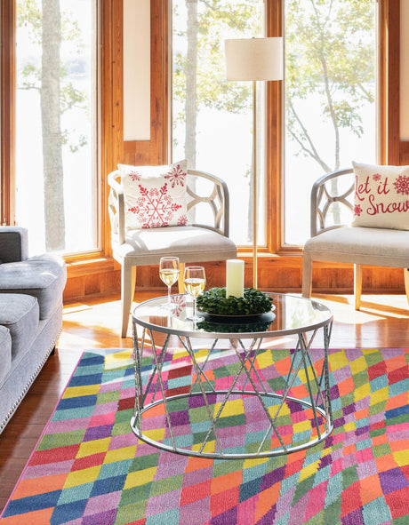 Multicolor 5' 1 x 8' Estrella Rectangle Area Rug 100% Polypropylene Non-Shedding Stain Resistant Carpet Colorful Modern Abstract Design Easy Clean for Home Decor for Sale at Rug Engine