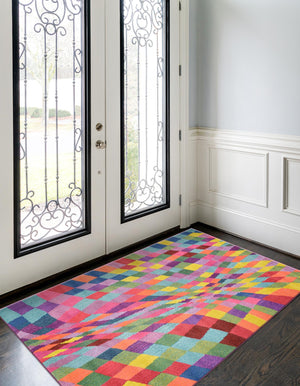 Multicolor 8' x 10' Estrella Rectangle Area Rug 100% Polypropylene Non-Shedding Stain Resistant Carpet Colorful Modern Abstract Design Easy Clean for Home Decor for Sale at Rug Engine