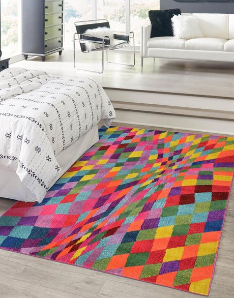 Multicolor 8' x 10' Estrella Rectangle Area Rug 100% Polypropylene Non-Shedding Stain Resistant Carpet Colorful Modern Abstract Design Easy Clean for Home Decor for Sale at Rug Engine
