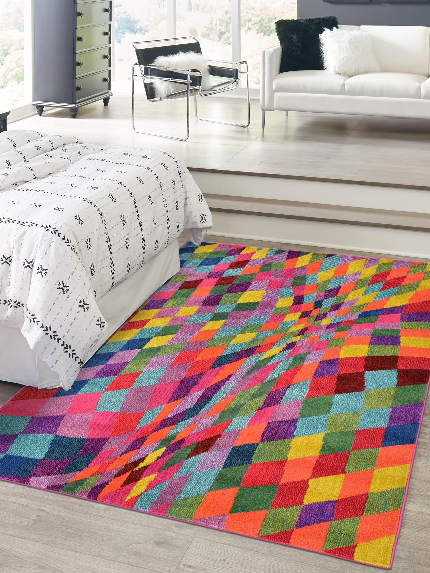 Multicolor 5' 1 x 8' Estrella Rectangle Area Rug 100% Polypropylene Non-Shedding Stain Resistant Carpet Colorful Modern Abstract Design Easy Clean for Home Decor for Sale at Rug Engine