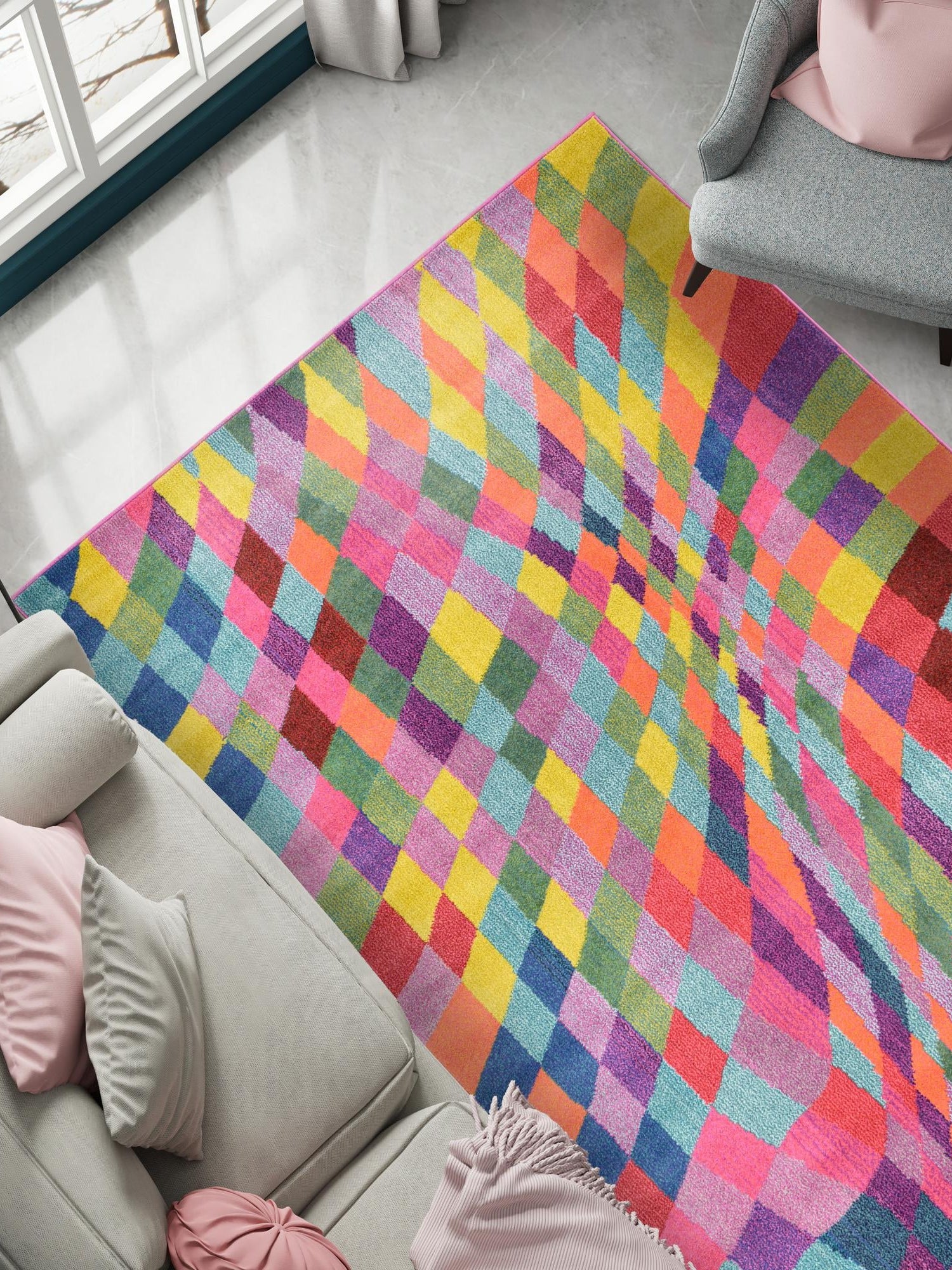 Multicolor 6' 1 x 9' Estrella Rectangle Area Rug 100% Polypropylene Non-Shedding Stain Resistant Carpet Colorful Modern Abstract Design Easy Clean for Home Decor for Sale at Rug Engine