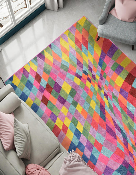 Multicolor 6' 1 x 9' Estrella Rectangle Area Rug 100% Polypropylene Non-Shedding Stain Resistant Carpet Colorful Modern Abstract Design Easy Clean for Home Decor for Sale at Rug Engine