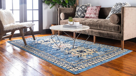 Light Blue 5' 3 x 8' Taftan Rectangle Area Rug Durable 100% Polypropylene Classic Traditional Design Easy Clean Carpet for Home Interiors for Sale at Rug Engine