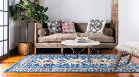 Light Blue 9' x 12' Taftan Rectangle Area Rug Durable 100% Polypropylene Classic Traditional Design Easy Clean Carpet for Home Interiors for Sale at Rug Engine