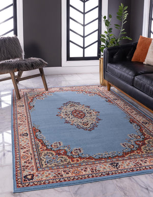 Light Blue 4' 1 x 6' 1 Reza Rectangle Area Rug 100% Polypropylene Easy Clean Traditional Motif Classic Carpet for Home Interiors for Sale at Rug Engine