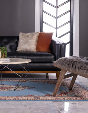 Light Blue 7' 10 x 10' Reza Rectangle Area Rug 100% Polypropylene Easy Clean Traditional Motif Classic Carpet for Home Interiors for Sale at Rug Engine