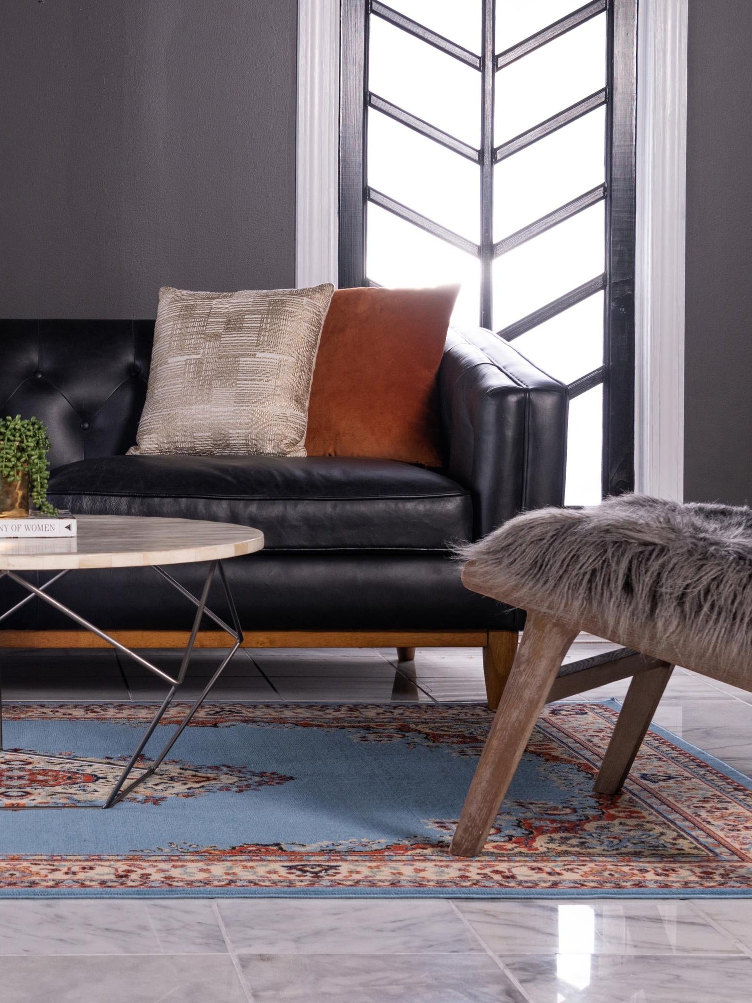 Light Blue 5' 3 x 8' Reza Rectangle Area Rug 100% Polypropylene Easy Clean Traditional Motif Classic Carpet for Home Interiors for Sale at Rug Engine