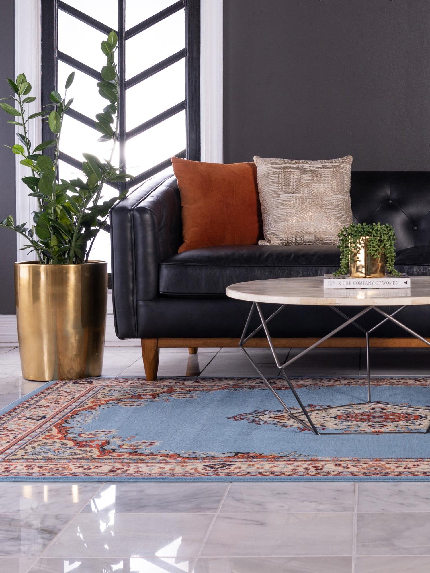 Light Blue 5' 3 x 8' Reza Rectangle Area Rug 100% Polypropylene Easy Clean Traditional Motif Classic Carpet for Home Interiors for Sale at Rug Engine