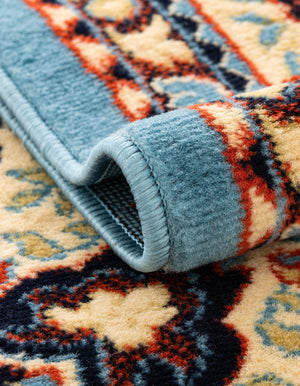 Light Blue 6' 1 x 9' Reza Rectangle Area Rug 100% Polypropylene Easy Clean Traditional Motif Classic Carpet for Home Interiors for Sale at Rug Engine