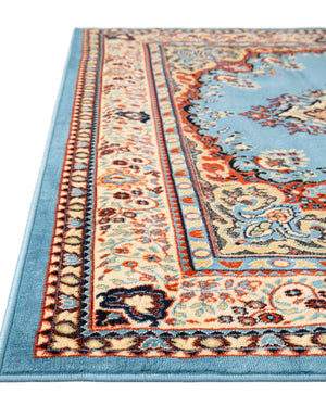 Light Blue 4' 1 x 6' 1 Reza Rectangle Area Rug 100% Polypropylene Easy Clean Traditional Motif Classic Carpet for Home Interiors for Sale at Rug Engine
